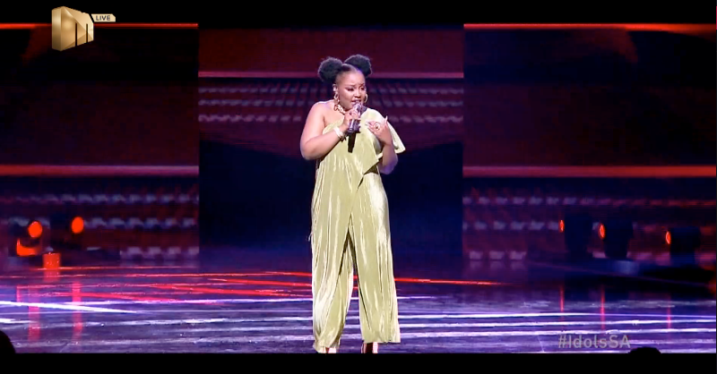IdolsSA's tweet photo. Mshayeleni izandla! 👏🏾 Lungelo ate that down and we are here for it! Click the card to vote. #IdolsSA