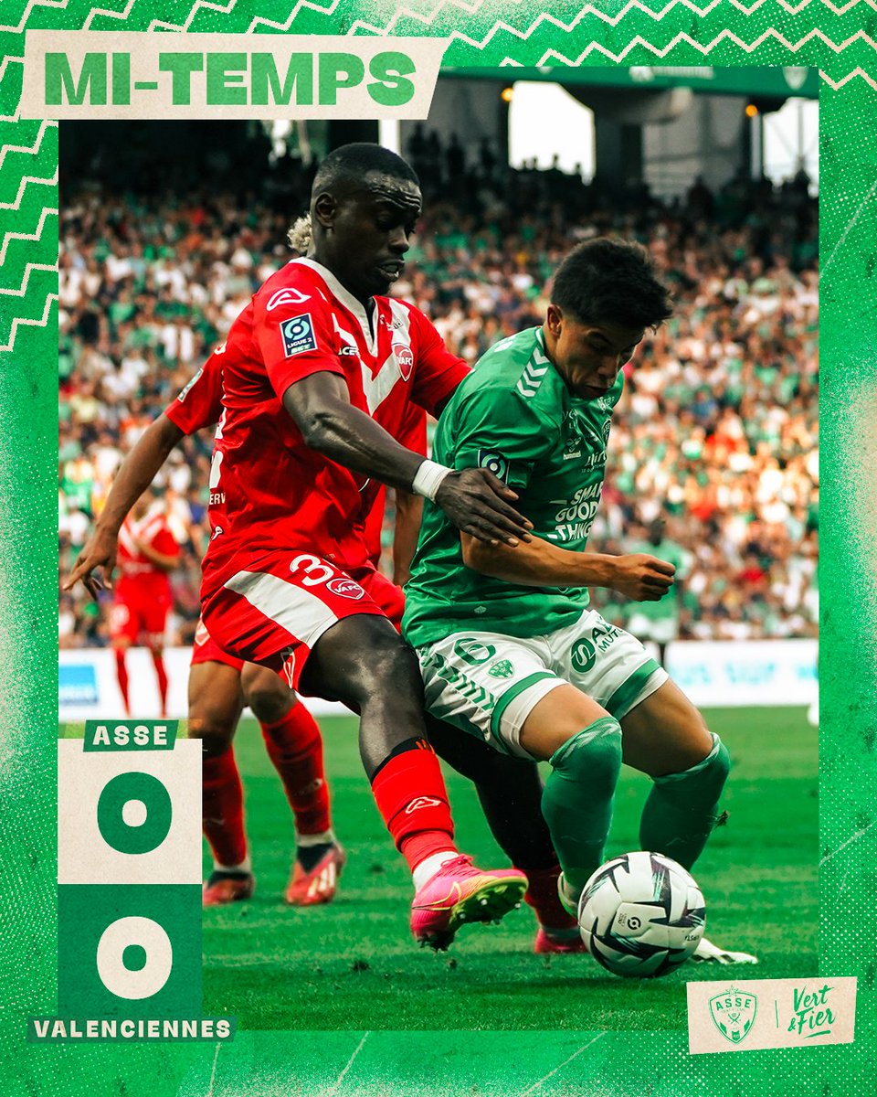 ASSEofficiel's tweet photo. 45e : ⏸️ S’ils ont eu le ballon dans cette première période, les Verts ne sont pas encore parvenus à matérialiser leur domination. Il reste une mi-temps pour le faire !

💚 0-0 🔴 #ASSEVAFC https://t.co/7MQYmZ4e6O