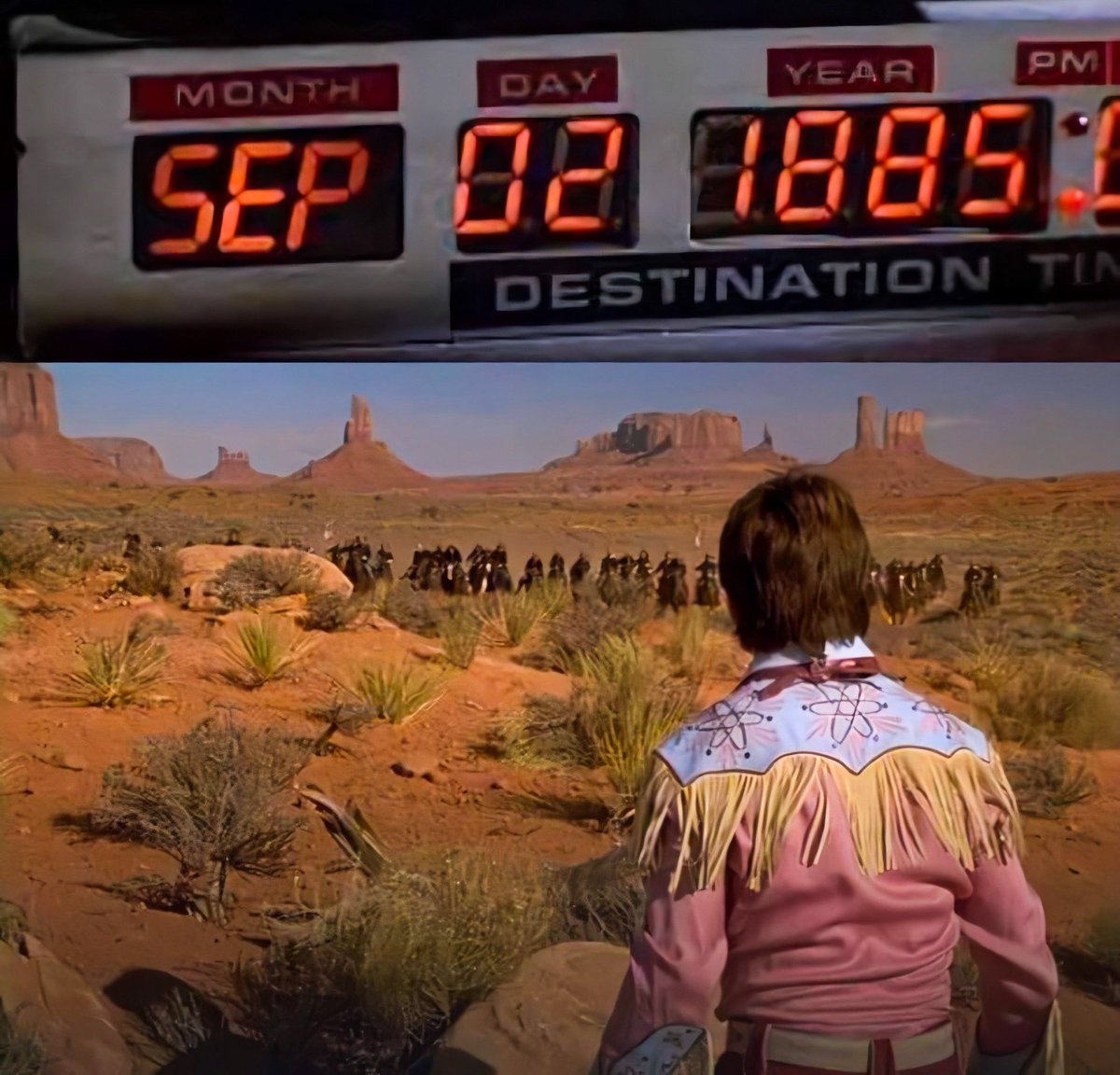 ImagenRetro's tweet photo. Un día como hoy pero de 1885, Marty Mcfly llegó al viejo oeste para salvar al Doc. #BackToTheFuture https://t.co/Yu7iAkFLoO