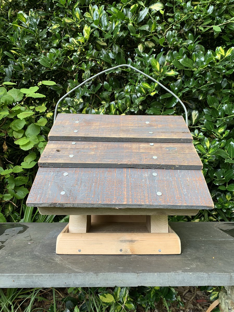 Rustically's tweet image. Solid built chunky #rustic hanging #birdtable constructed from reclaimed materials destined for landfill.
Can be left untreated (as in pictures) for you to treat yourselves, or, treated with clear water repellent (to keep the rustic look, which I prefer) 

#bird #birds #wildlife