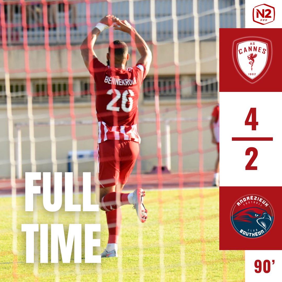 ASCannes1902's tweet photo. 🔴 DIRECT | #N2

⏱️ 90’ C’est TERMINÉ, sur le score de 4 buts à 2. 
Un beau match et les trois points pour nos Cannois a domicile !
Les buteurs du jour sont Bennekrouf, Fischer, Jaby et Kielt

Allez Cannes! ❤️🤍

4️⃣-2️⃣ | #ASCABFC https://t.co/xm0ixnwrxs