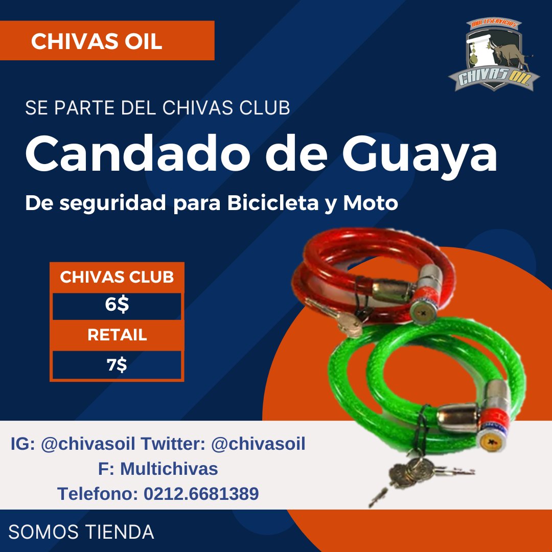 ChivasOil's tweet photo. Candado de guaya para tu moto o bicicleta contáctanos somos tienda al 02126681389 https://t.co/2mgcpEgWuJ