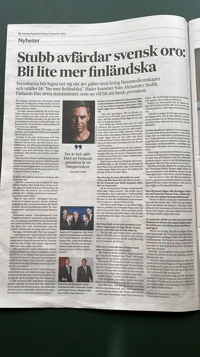 En finländsk vän gav mig en gång krishanteringsrådet "svenska inte till det". Knäcker mig när <a href="/alexstubb/">Alexander Stubb</a> ger hela Sverige samma råd.