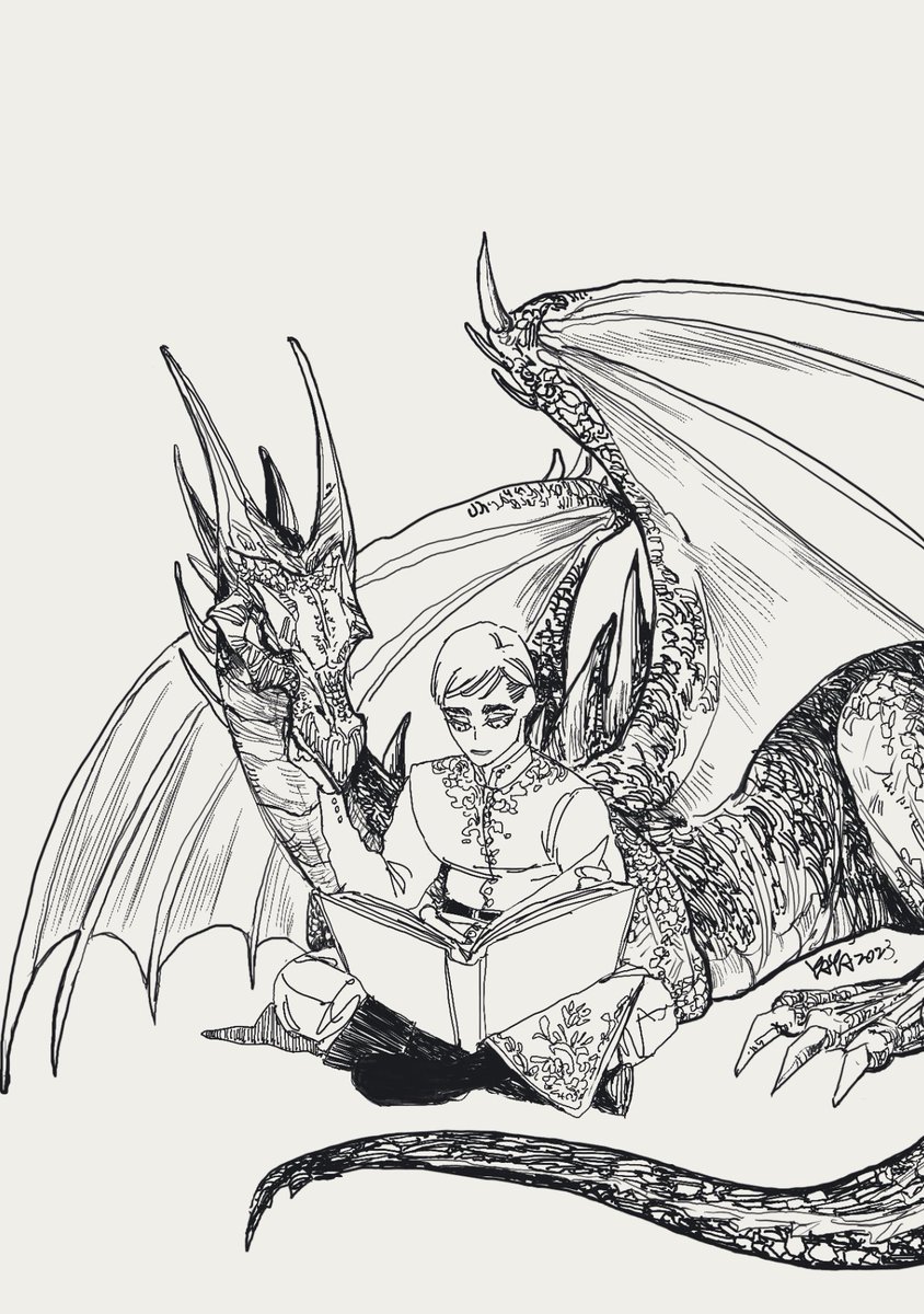 Most of the dragons seem to have fiery tempers, but have a fondness for golden, shiny things - so, logically, dragon Levi should like Erwin too🤣

It's just that this dragon seem to be a bit mini when he transform into human forms.
#eruri #エルリ 