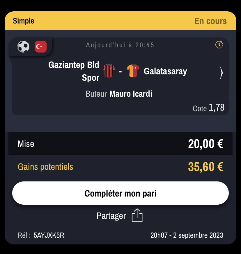 KutaKiimo's tweet photo. ⚽️DÉBUT DE LA MONTANTE ⚽️
💸 1 ER PALIER 💸

⚽️Icardi BUTEUR ( Galatasaray ) 
📊 Côte : 1,78 
⏱ Heure : 20h45 

Like si tu suis ✅ https://t.co/Sil2gM4HpZ