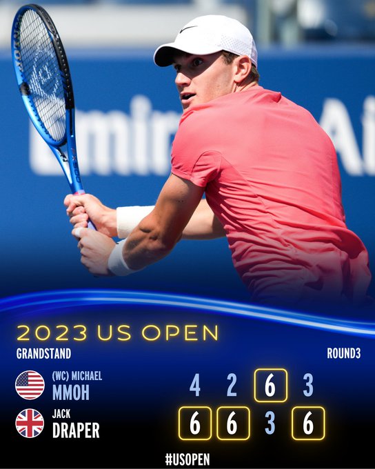 Graphic: Jack Draper defeats Michael Mmoh 6-4, 6-2, 3-6, 6-3 in Round 3. 