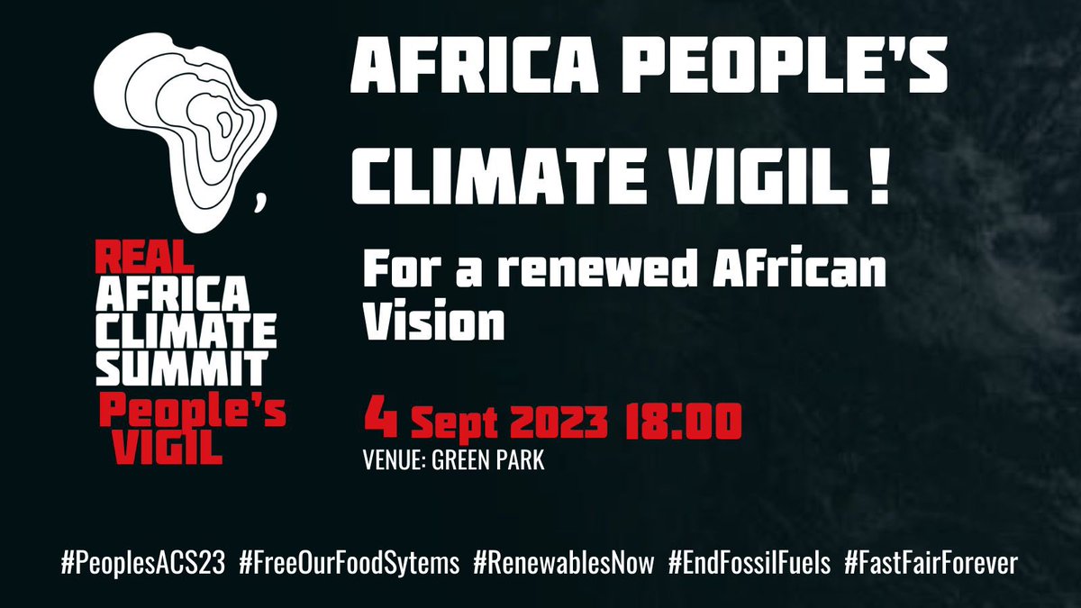 The Real Africa Climate Summit People's March #PeoplesACS23 #ACS23
👉🏾No New Fossil Fuels
👉🏾End Corporate Capture
👉🏾Decolonise the Economy &amp; Development 
👉🏾Repay Climate Debt &amp; Deliver the Money
📢realafricaclimatesummit.org/march
#PeoplesACS23