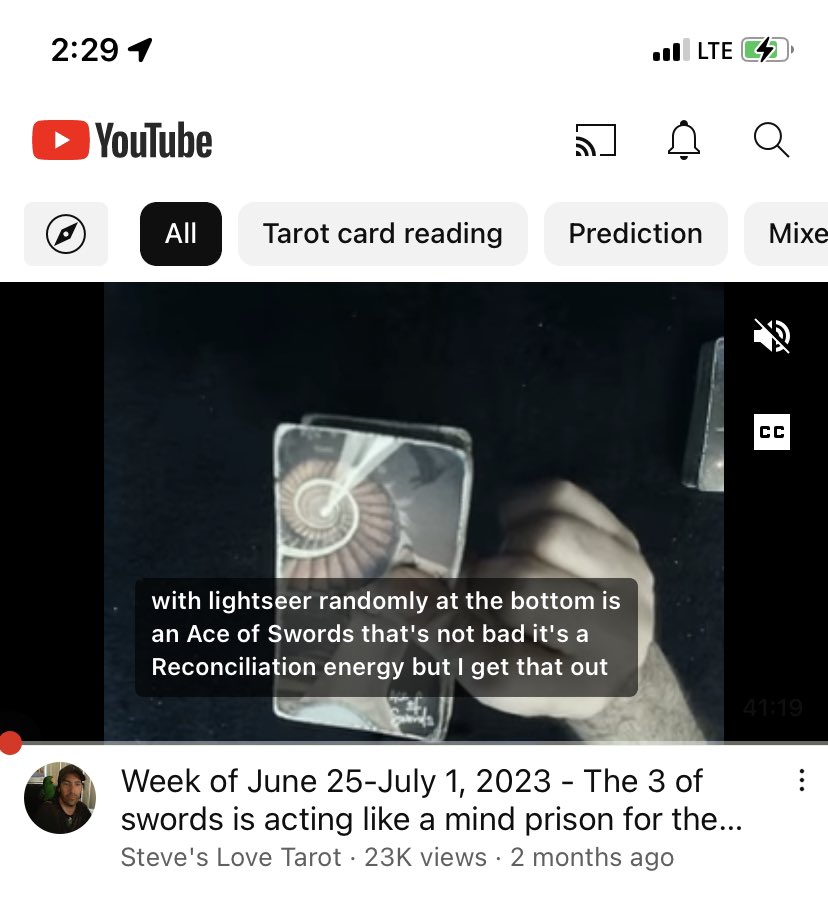 Intuition1969's tweet photo. @StevesLoveTarot @MaxineSwartB @sexysoultribe Your June 25th Week Ahead reading came up on YouTube. I am sure it’s not a coincidence. I will go with it for now. Maybe it has a message for me. https://t.co/eNOIgLE1Zu