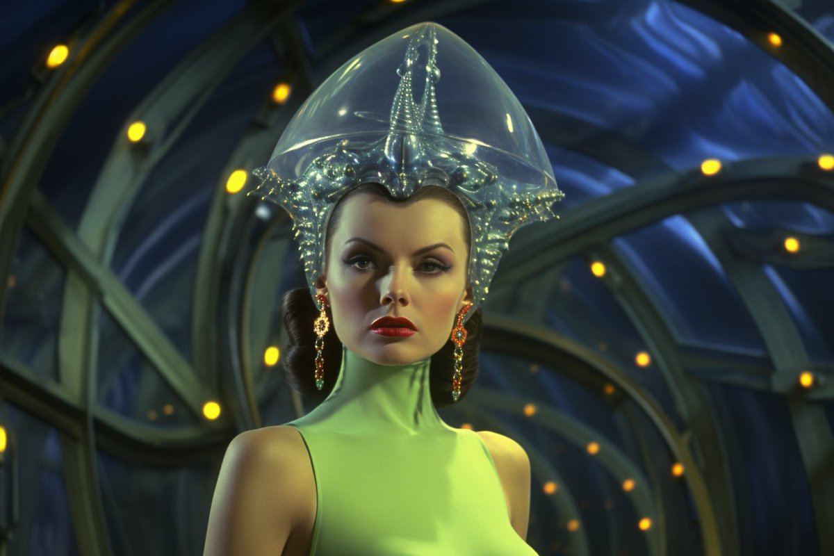 CGouaze's tweet photo. #PromptIdea: "A Hollywood siren from the golden age, her allure captivating alien civilizations, her fame spanning galaxies --v 5.2". Star among the stars! #Midjourney #AI #ArtTech https://t.co/1SqG8LS3Ub