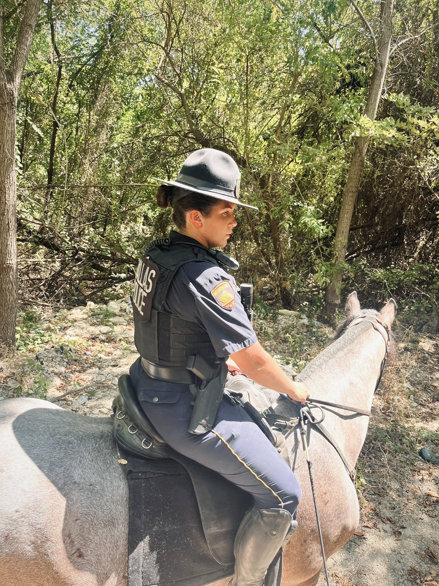 TacticalDPD's tweet image. Roscoe’s first day on patrol with Hawk consisted of checking numerous homeless encampments in the area of Marsh Ln &amp;amp; Rosemeade upon the request of city council member @caraathome
