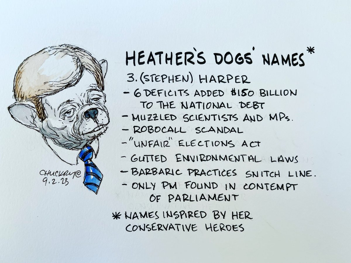 chrischuckry's tweet photo. Third and final in the series of conservative “heroes” who inspired the name of Heather Stefanson’s dogs. Stephen Harper wore his role as Prime Minister like an ill-fitting suit. It seemed that he’d rather be doing anything else. Even his own party didn’t really like him. 1/3 https://t.co/mpGBf0DXf3
