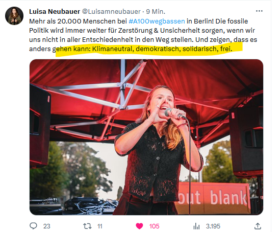 Wright_Sandro's tweet photo. Exgüsi! "#Klimaneutral, #demokratisch, #solidarisch und #frei"?
Ich bin total beeindruckt, denn Begriffe kann sie rumballern!
Warum redet Luischen nicht von #Transrona. Das wäre doch mal was! https://t.co/dNsfvvPVzO