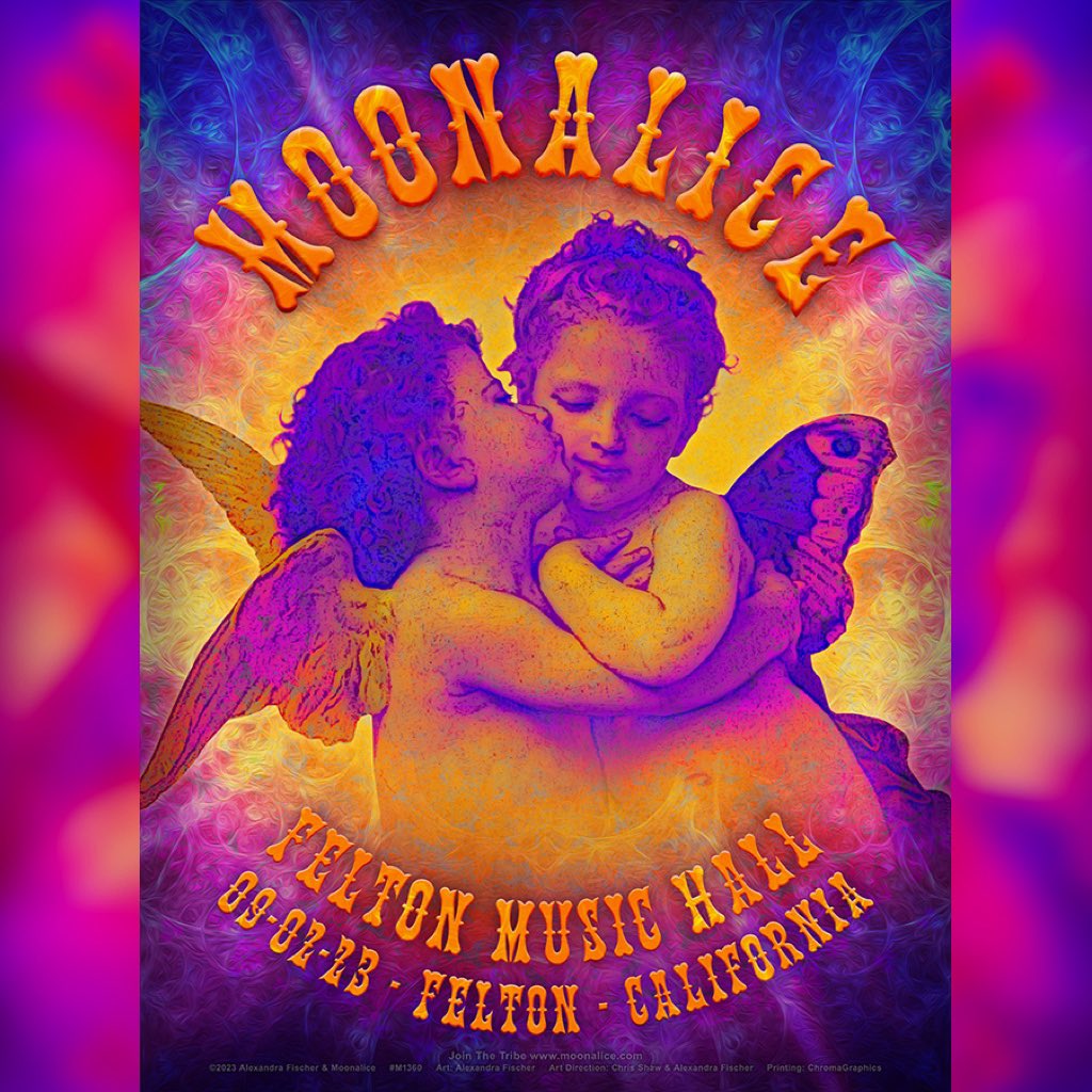 Tonight!!! Get my beautiful poster created for the Moonalice show at  Felton Music Hall in Felton, CA 😎

Get your tix here > tixr.com/groups/feltonm…

<a href="/afishcalledalex/">Alexandra Fischer</a> <a href="/feltonmusichall/">Felton Music Hall</a> @moonalice @moonaliceposters #rockposter #psychedelic #angelsandfairies