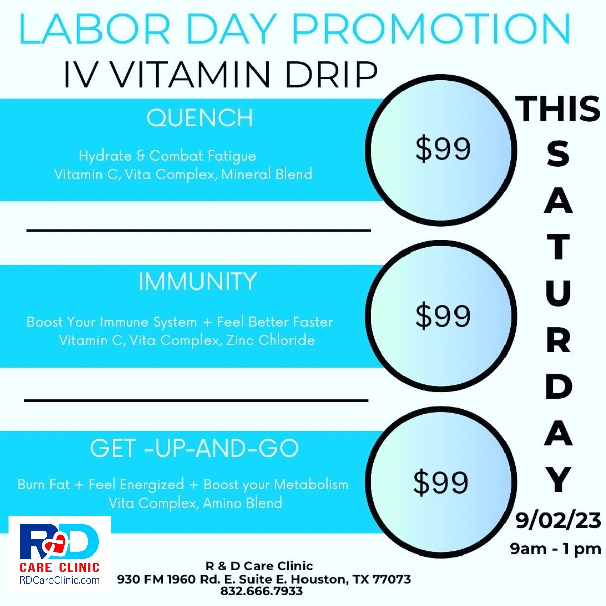 Labor Day Sale!

Your Wellness Center in Houston, TX... tinyurl.com/27dl6dou

#health #medical #healthcare #medicine #treatment #wellness #weightloss #semaglutide #lipomino #lipo