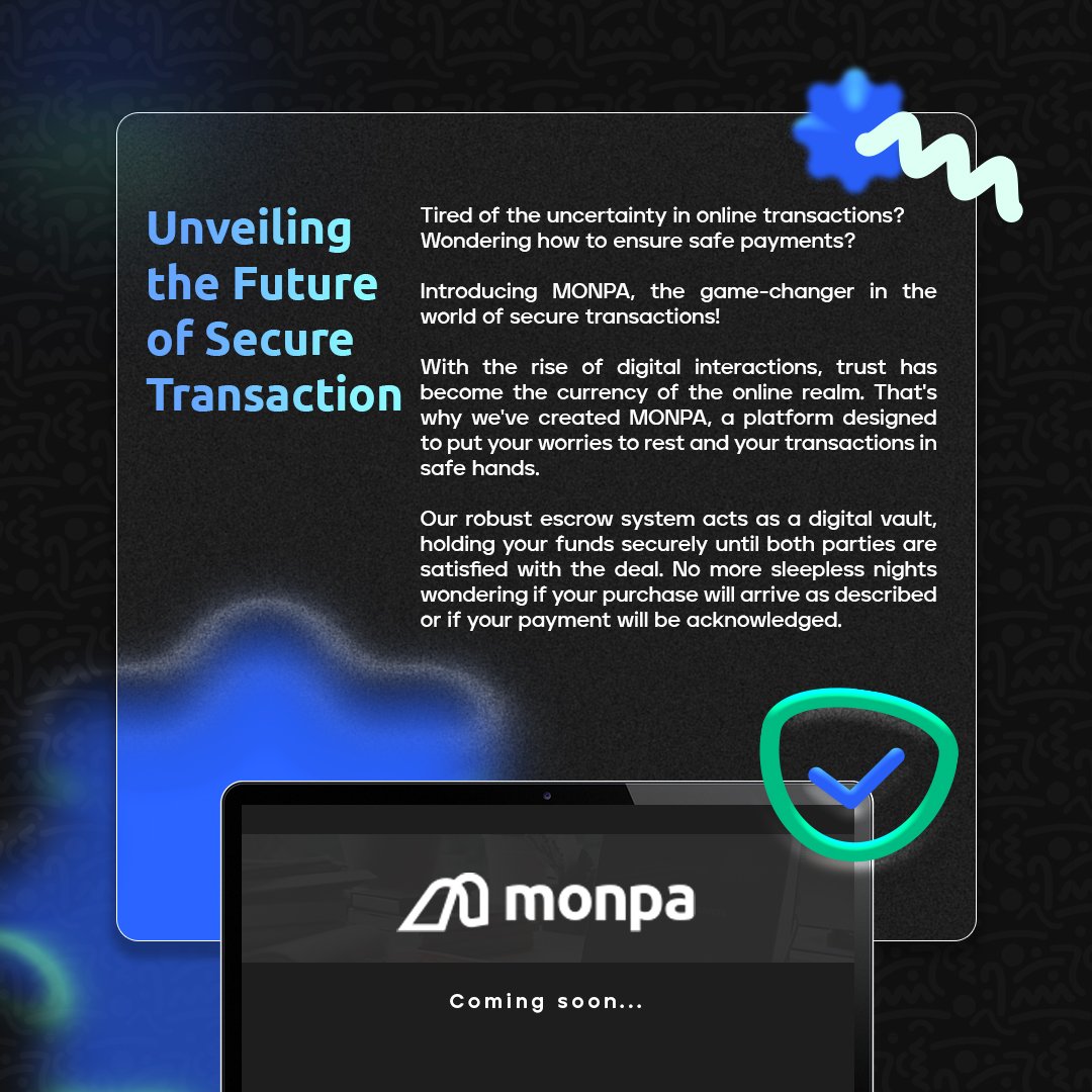 Monpa_finance's tweet photo. Unveiling the Future of Secure transactions

We are coming soon 🔥

#SecurePayments #securetransactions #escrow https://t.co/JqcIYynCwX