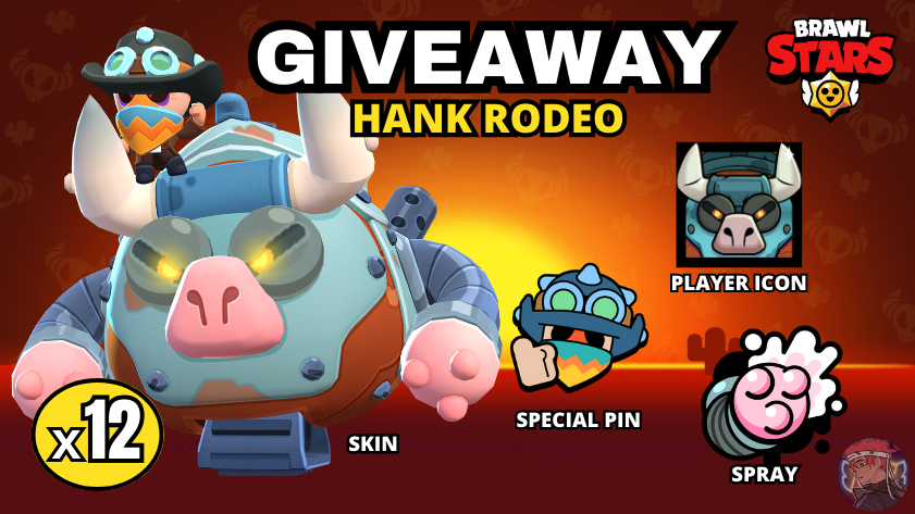 Tadomari_BS's tweet photo. #RodeoHankGiveaway × 12  
Skin+Pin+Spray+Profile Picture 🦐🐄

 How to enter:   
💙Follow   @tadomari_bs @panda_casts @_Composure13  
💙Like 
💙Retweet      

Best of luck! 💚  
#BrawlStars #HyperCharge #BrawlTalk #Giveaway #RangerRanch https://t.co/yJ3rwDdIlu