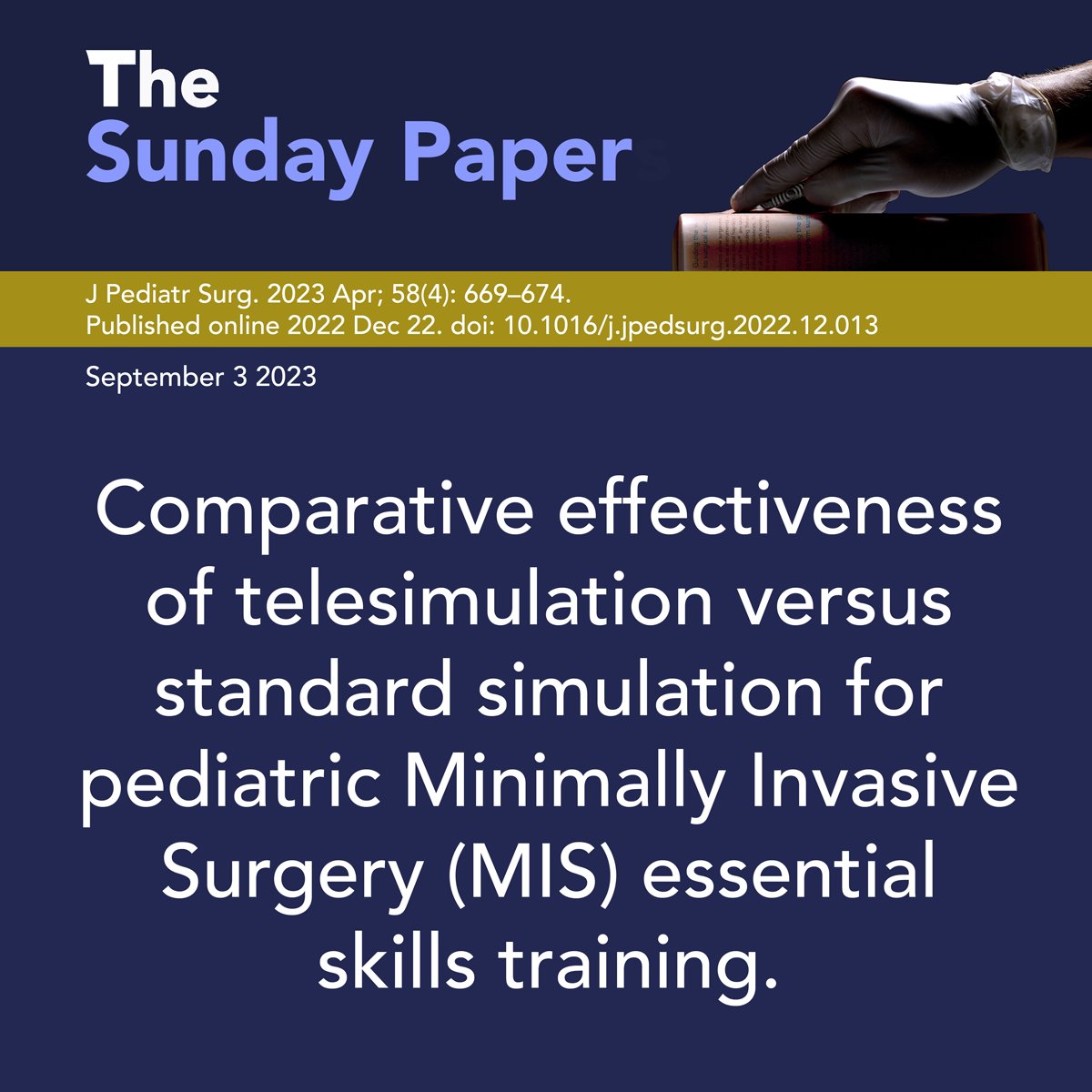 Todays post is about: Comparative effectiveness
of telesimulation versus standard simulation for
pediatric Minimally Invasive Surgery (MIS) essential
skills training.
Click here to read: linkedin.com/groups/1278561…