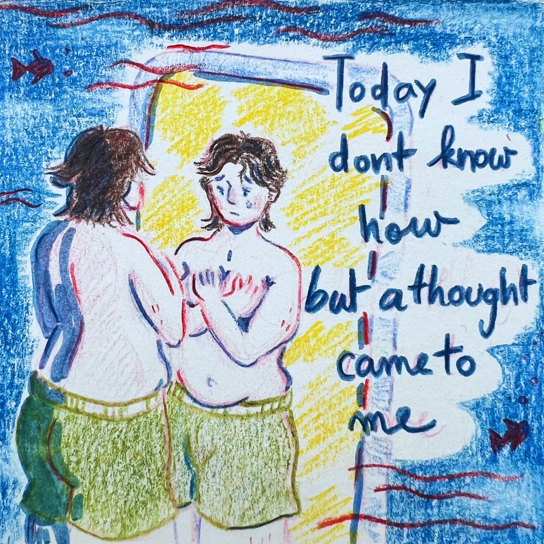 LilaGrimaldi's tweet photo. Thread : A little #poem I wrote about my experience as a #nonbinary person. Spotted spelling mistakes on the illustrations, but I'm not going to fix that so, deal with it, respectfully. <3 

1. Today I don't know how but a thought came to me https://t.co/MXmtJRomNH