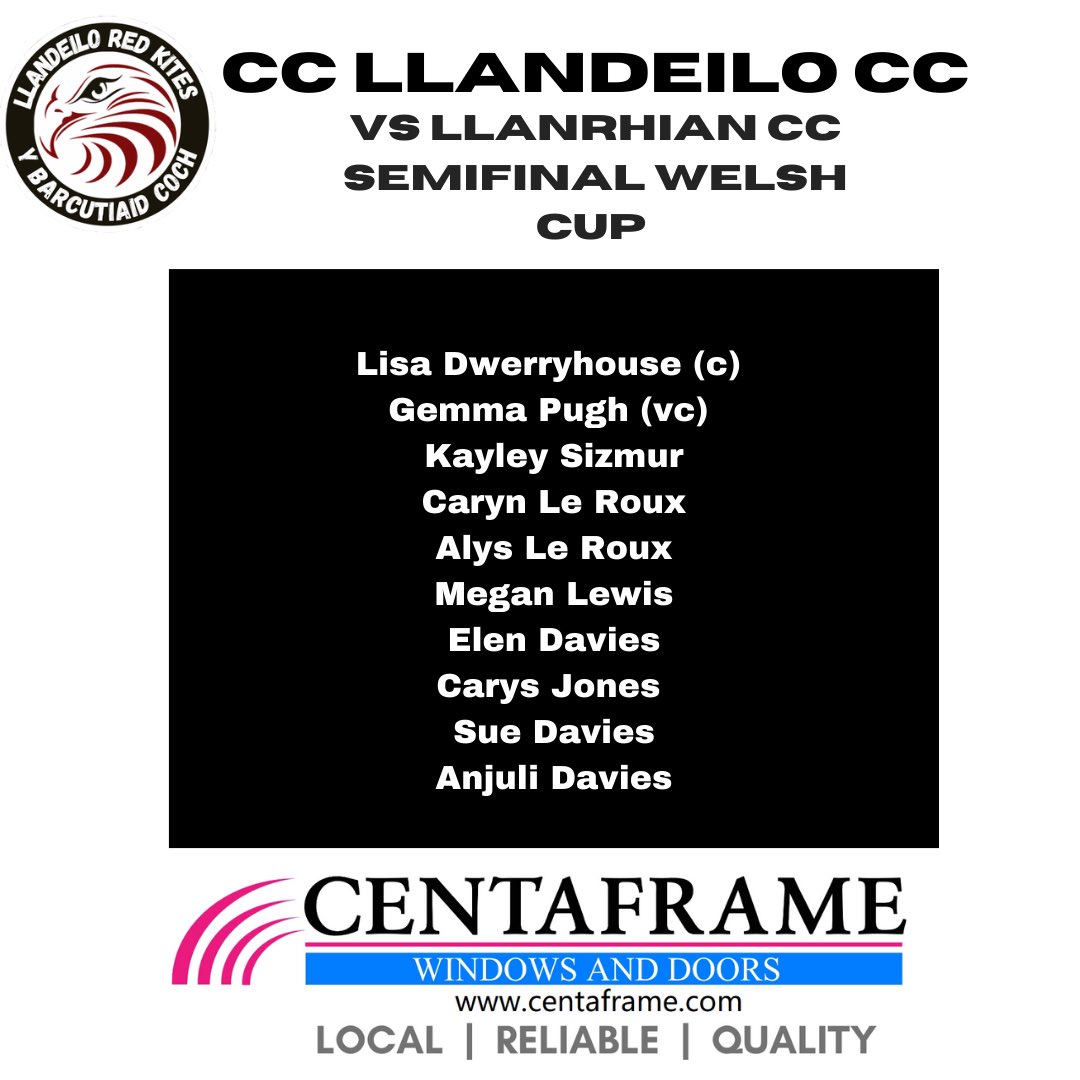 Here’s our team that will play in the <a href="/CricketWales/">Criced Cymru / Cricket Wales 🏏🏴󠁧󠁢󠁷󠁬󠁳󠁿</a> Main Cup Competition finals day at the <a href="/valecricket/">Vale Cricket Club</a> tomorrow. 

Our Semifinal opponents at 3pm will be <a href="/Llanrhian_CC/">Llanrhian CC</a> 

The winners of that game will face either <a href="/ynystawe_ycc/">YCC - Ynystawe CC</a> / <a href="/sudbrookccwomen/">Sudbrook Ladies Cricket Team</a> in the final at 5pm

Go well!