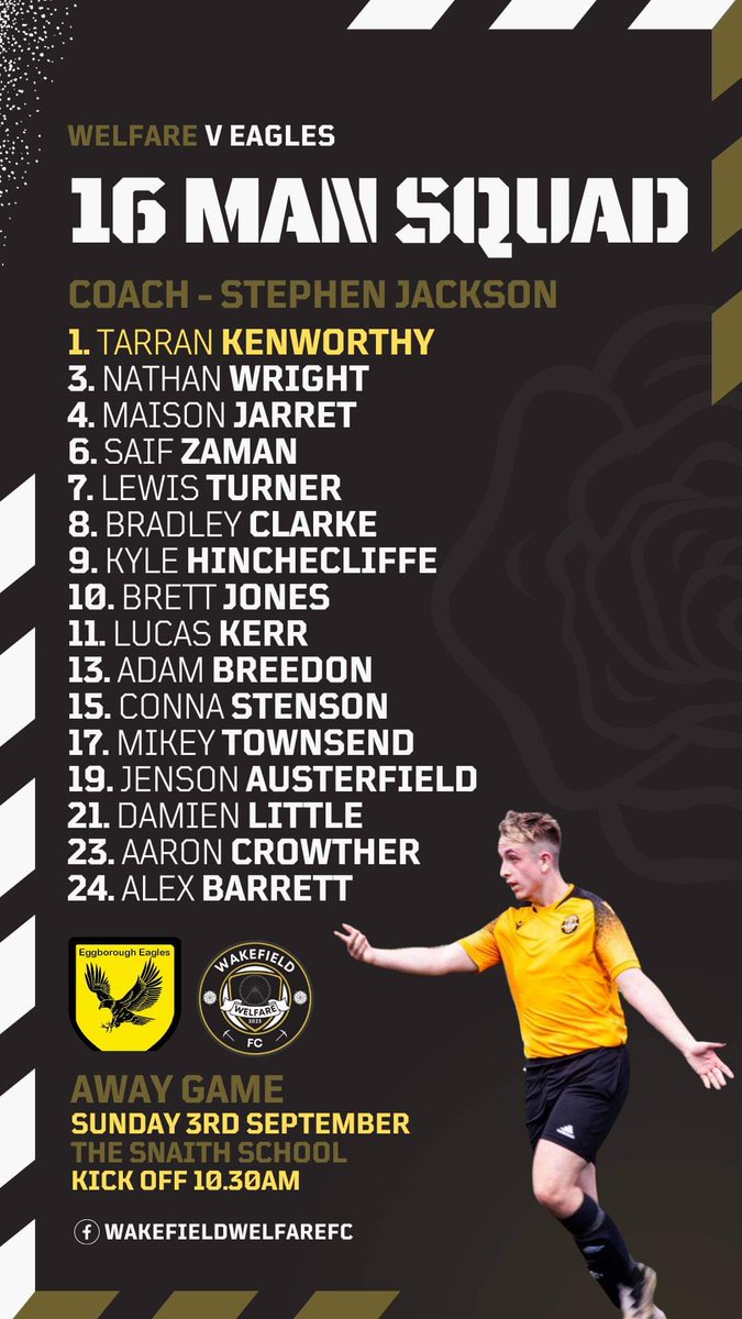 WWFC23's tweet photo. Here is our 16 Man Squad for our first game of the season against Eggborough Eagles FC! 
#SundayLeague #Football #Wakefield https://t.co/OGVbs6Tq7J