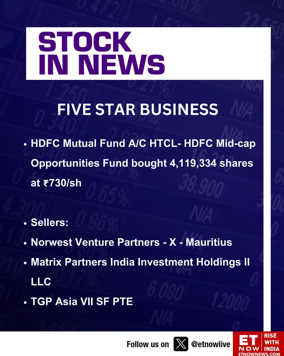 ETNOWlive's tweet image. Stocks To Watch | Five-Star Business: Details of buying and selling of shares 

#FiveStarBusiness #HDFCMutualFund #NorwestVenturePartners #MatrixPartners #TGPAsia
