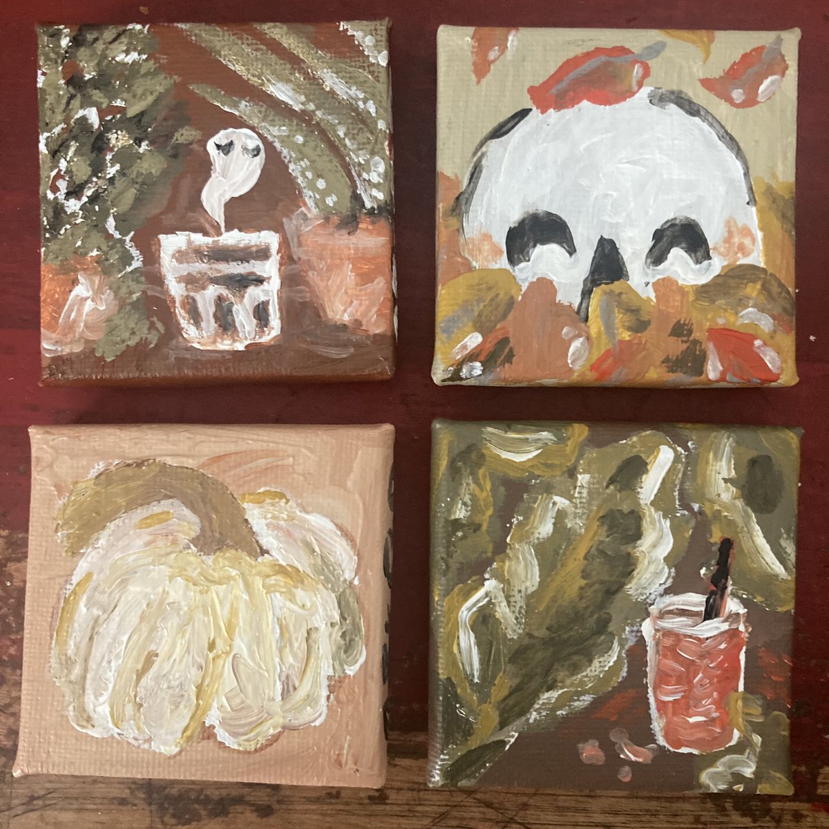 rousselart's tweet photo. 1st dozen minis (2.5”) that will be available before Artwalk on September 9th at #coffeeweedcottage 
.
.
#art #rousselart #coffee #neverstopcreating https://t.co/ehcSeDI37U
