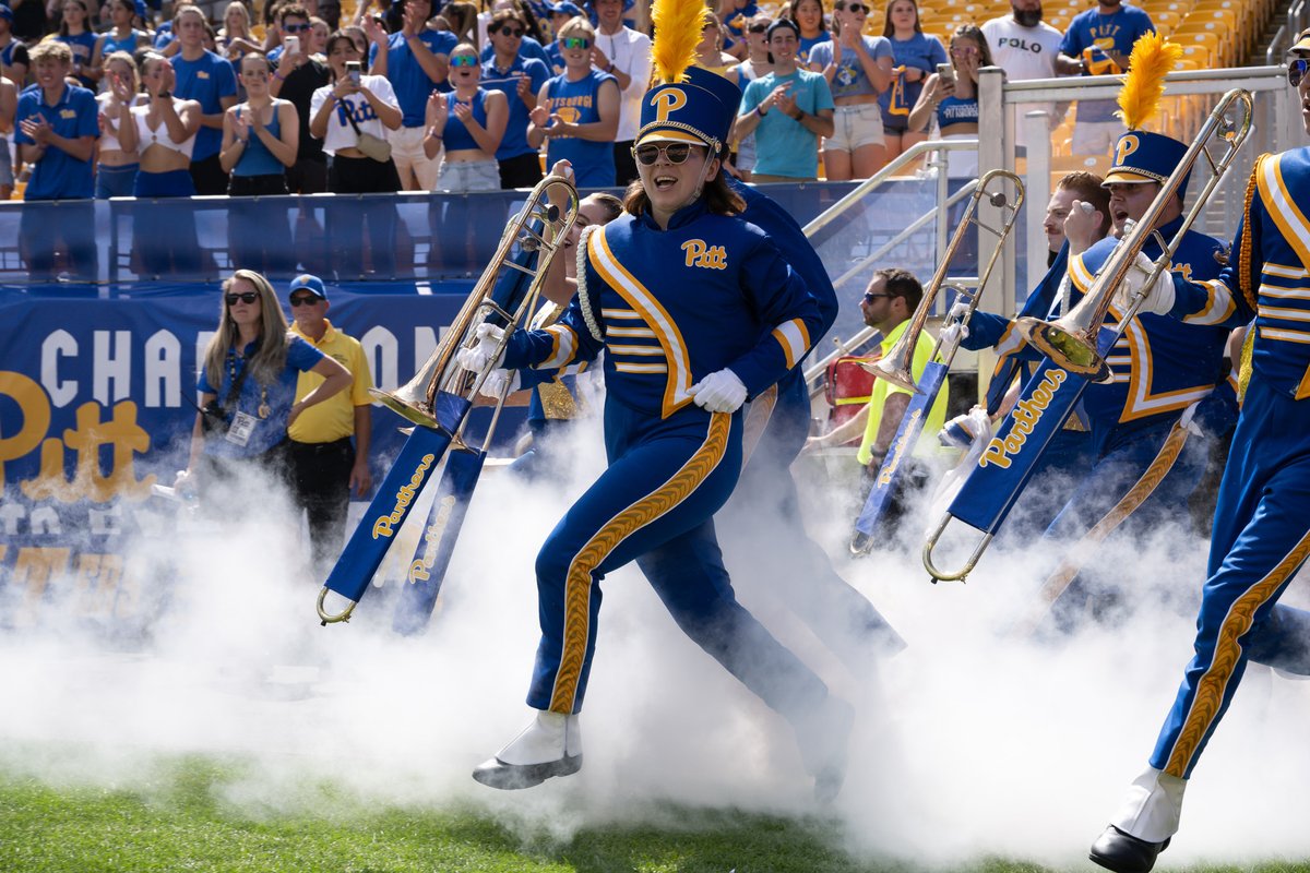 pittbandphoto's tweet photo. Everybody needs a photo of a happy trombone player.  @PittBand @ACCChamps21 https://t.co/eQGBwhTPMU