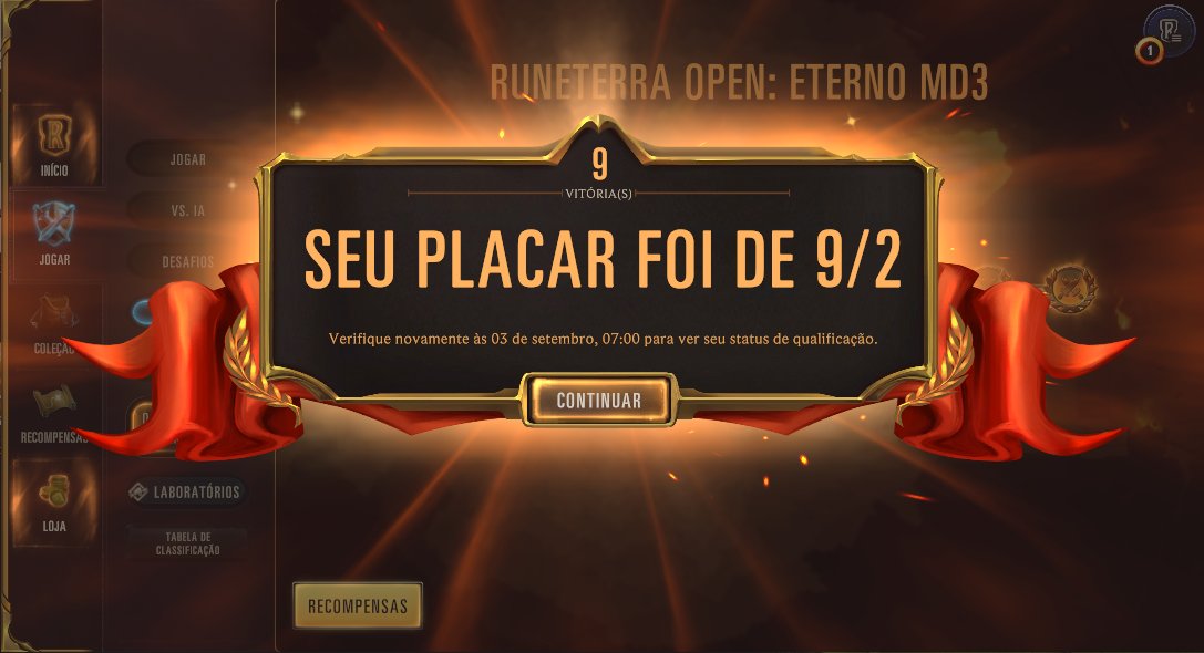 5 opens seguidos ❤️❤️❤️

Pensei que não ia conseguir dessa vez, quase não joguei desde que saiu a fila do eterno. Ryze ficou invicto e me carregou para variar kkkkk, mesmo eu não tendo tanta confiança nos outros 2 decks.

Tudo isso graças ao melhor time de todos <a href="/NNT_Esports/">Ninetails</a>