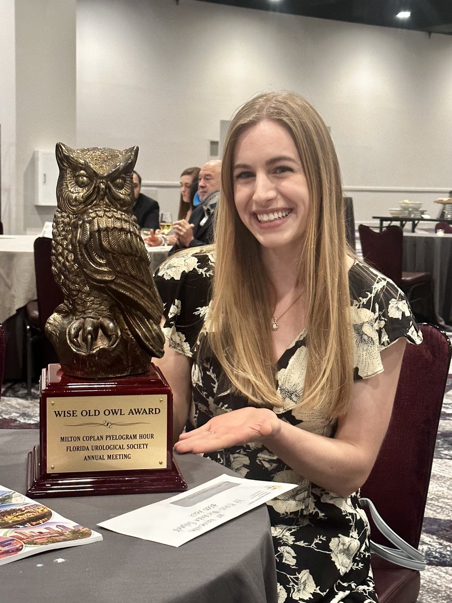 Florida Urologic Society Wise Old Owl Award STAYS with ⁦<a href="/UF_Urology/">UF Urology</a>⁩ for another year! Congrats to Miranda Eubank PGY3 for representing our outstanding program and training so well and winning FIRST PLACE in the Milton Pyelogram competition . Proud of you!! 💪💪💪#fus2023