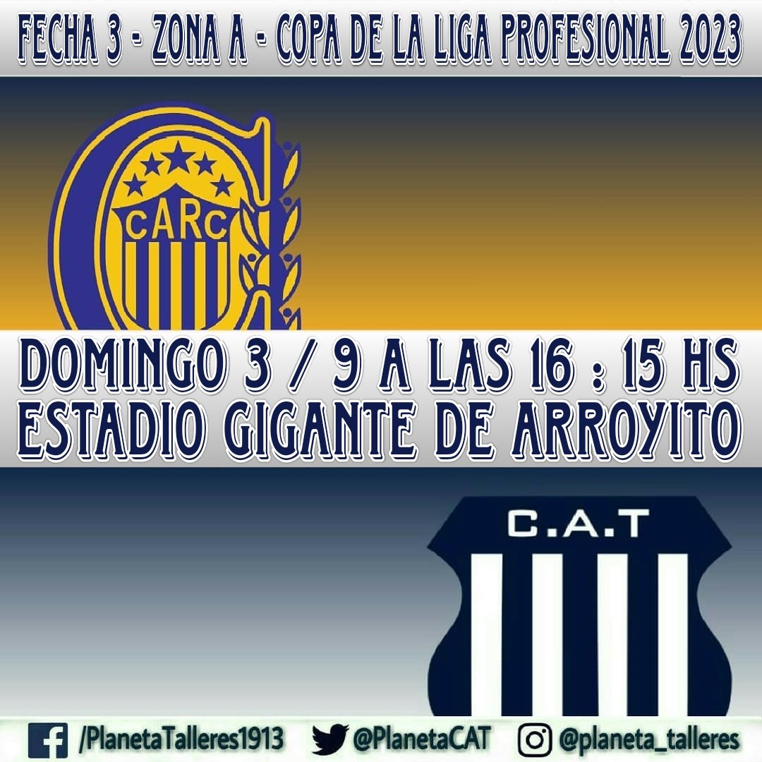 #CopaDeLaLigaProfesional 

#Talleres visitará a Rosario Central por la 3ra Fecha de la Zona A.

#VamosTalleres