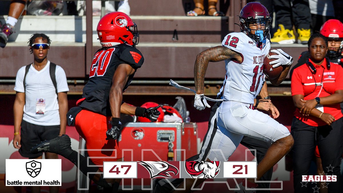 EAGLES WIN!!! No. 19 @NCCU_Football cruises past Winston-Salem State, 47-21, as the Eagles extend their home win streak to seven games. NCCU receiver Quentin McCall (pictured) raced for an 86-yard TD. (photo by Kevin Dorsey) Stats: nccueaglepride.com/sports/footbal… @MEACSports @NCAA_FCS