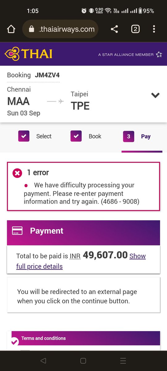 abhinand4eva's tweet photo. @ThaiAirways Even customer care couldn't solve the website payment issue 24hrs prior to departure due to which I was forced to buy excess baggage during check in. https://t.co/iHXap4HvNn