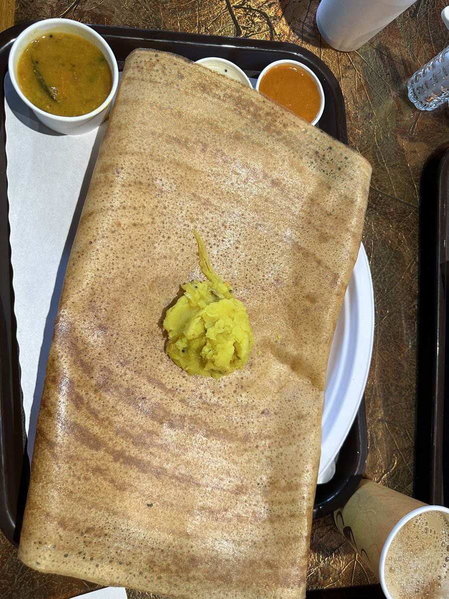 Give me a masala dosa any day of the week. 

My heart and belly will devour it with utmost delight!! 

+ Filter coffee 😋

#dosa #masaladosa #southindianfood #masala #chutney #tomatochutney #coconutchutney #coconut #tomatoes #sambar #dosasambar #yummy #indianfood #filtercoffee