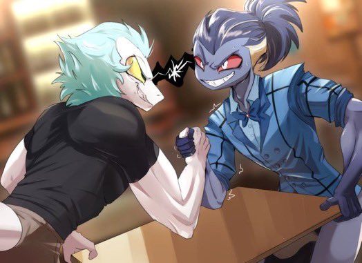 NephilimPrinceH's tweet image. “Boys wil be boys”
Hex suggests an arm wrestling match. If Monty wins, than the 2 will have a night together. If Hex wins, than they will have to get a rain check on that.
#hazbinhotelfanart #hazbinhoteloc #montgomerypython
All thanks to @ottotopus for artwork and @dommato1.