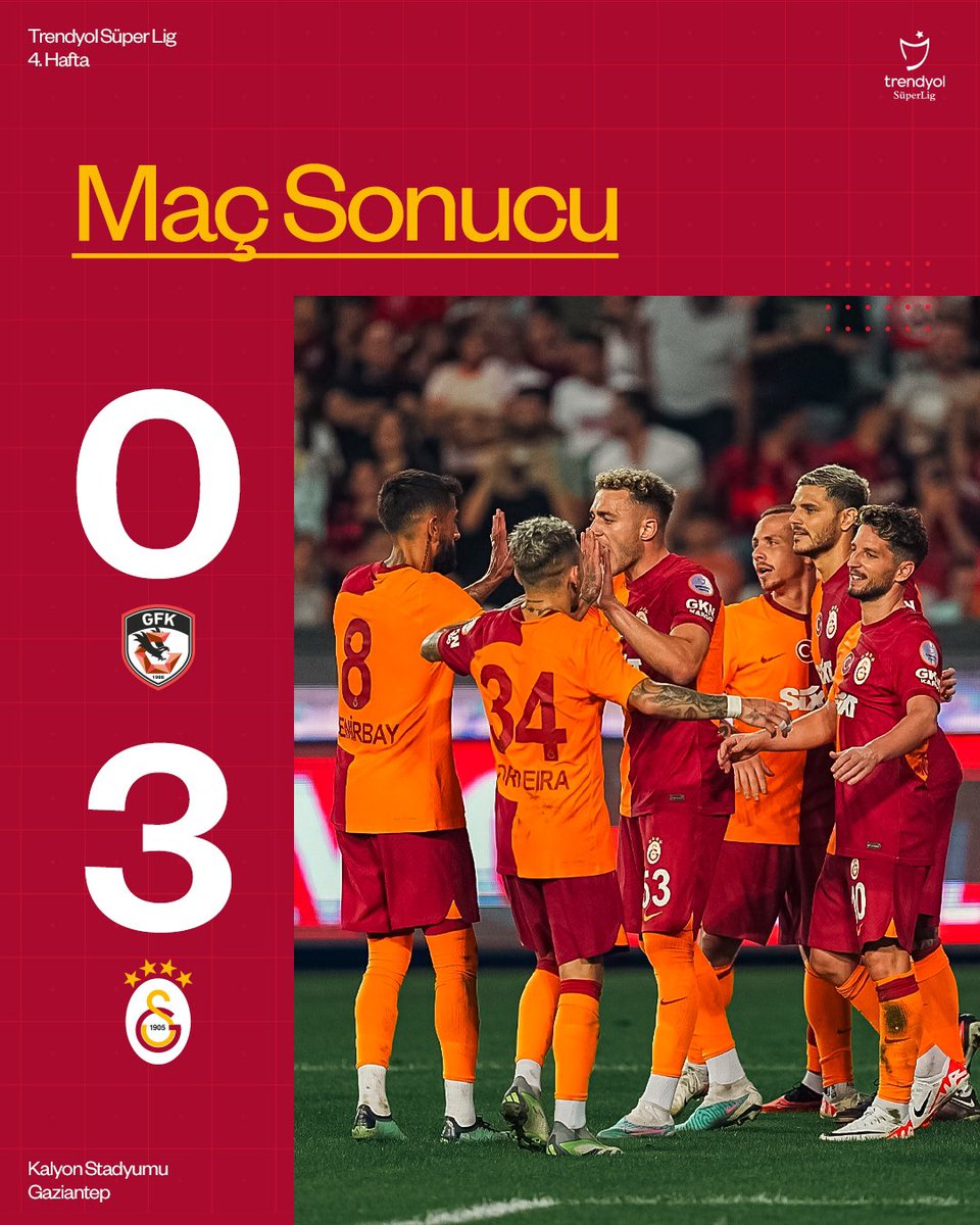 𝟑 𝐏𝐔𝐀𝐍 𝐁𝐈̇𝐙𝐈̇𝐌! ✅ Maç sonucu: Gaziantep FK 0-3 Galatasaray 💪 ⚽️ 5' Kerem Aktürkoğlu ⚽️ 65' ve 74' Mauro Icardi #GFKvGS