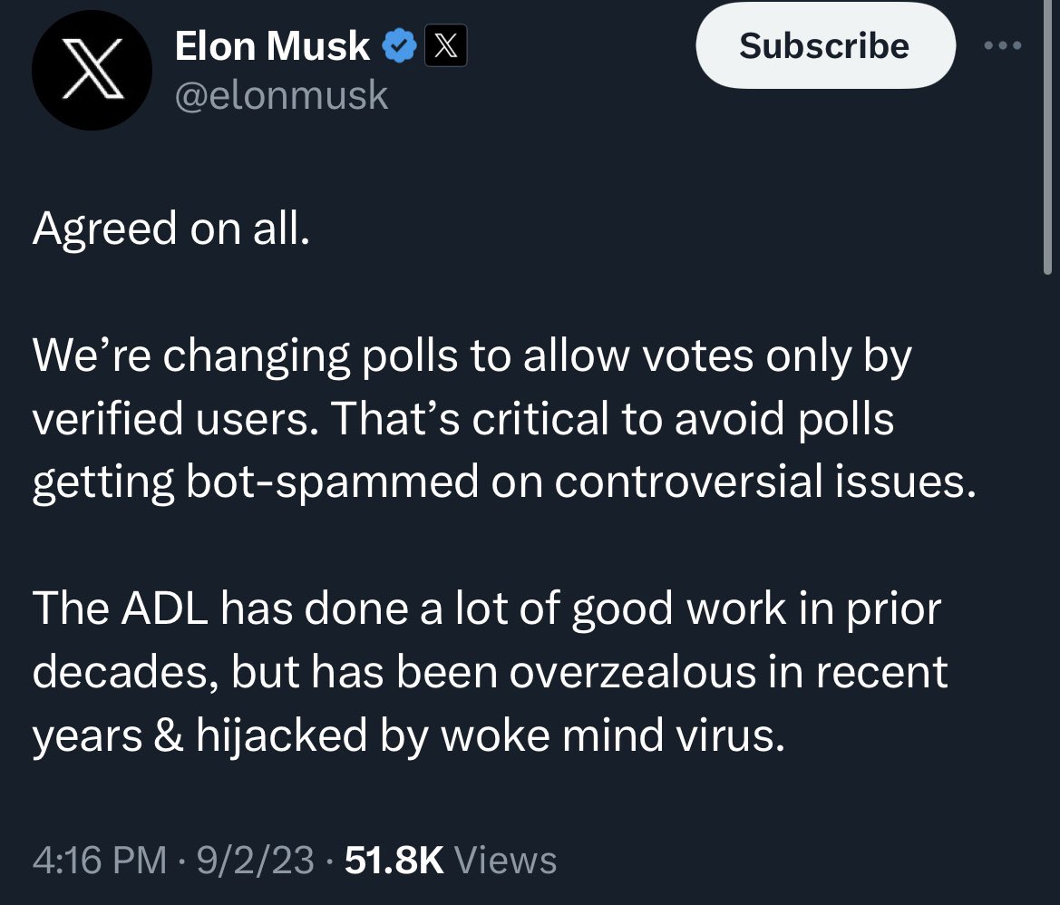 RonFilipkowski's tweet image. Twitter now has a poll tax and apparently the ADL has the woke mind virus.