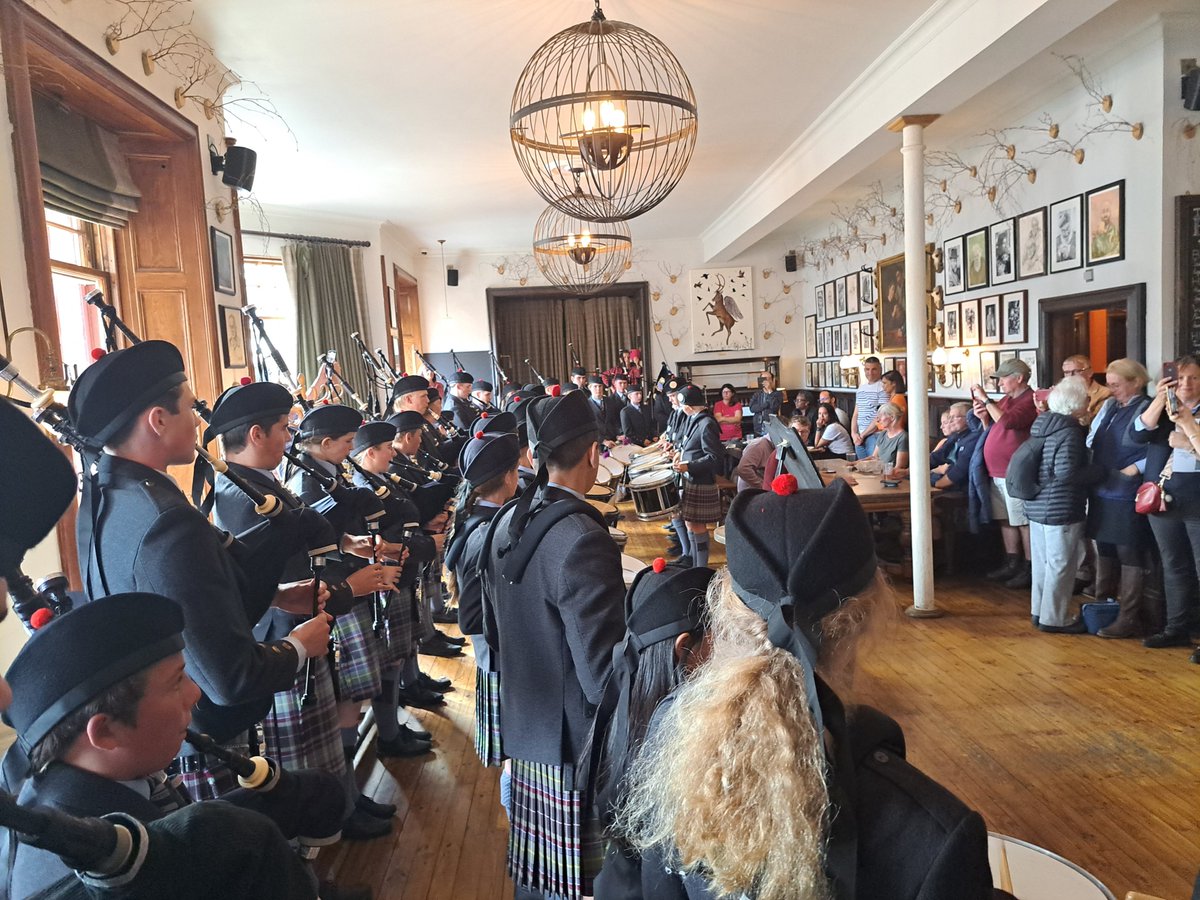 GstounMusic's tweet photo. Great to be invited in to play a few tunes in the awesome @fife_arms as we paraded the Best Pipe Band trophy through Braemar! Cold beverages were very much appreciated by all! #music #pipeband #bagpipes #drums #boardingschool #outofclassroomlearning https://t.co/OTWtVn7nW1