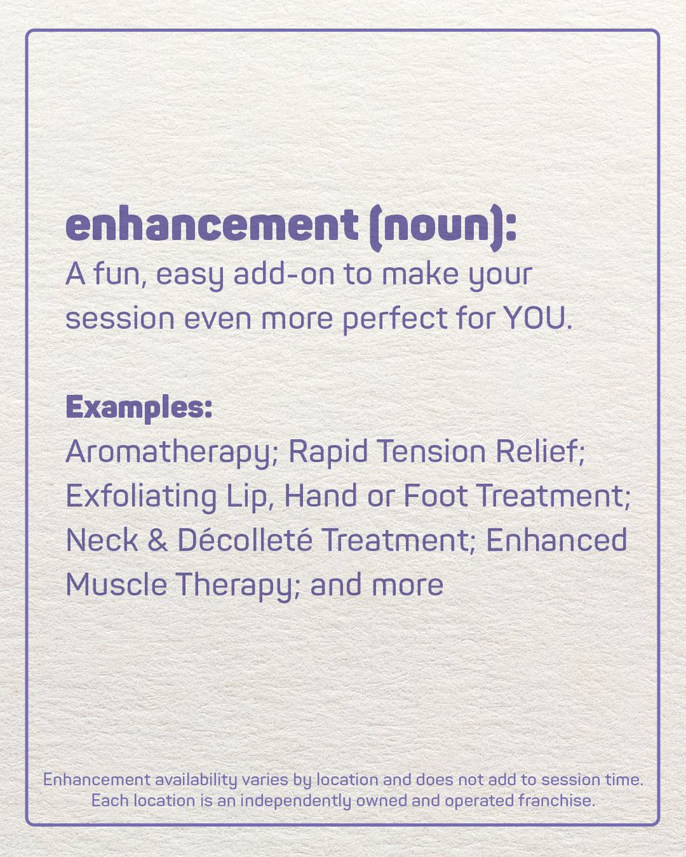 Think of enhancements as the toppings on the massage bar. 🍨 Add one (or several) to help make your session even more awesome.