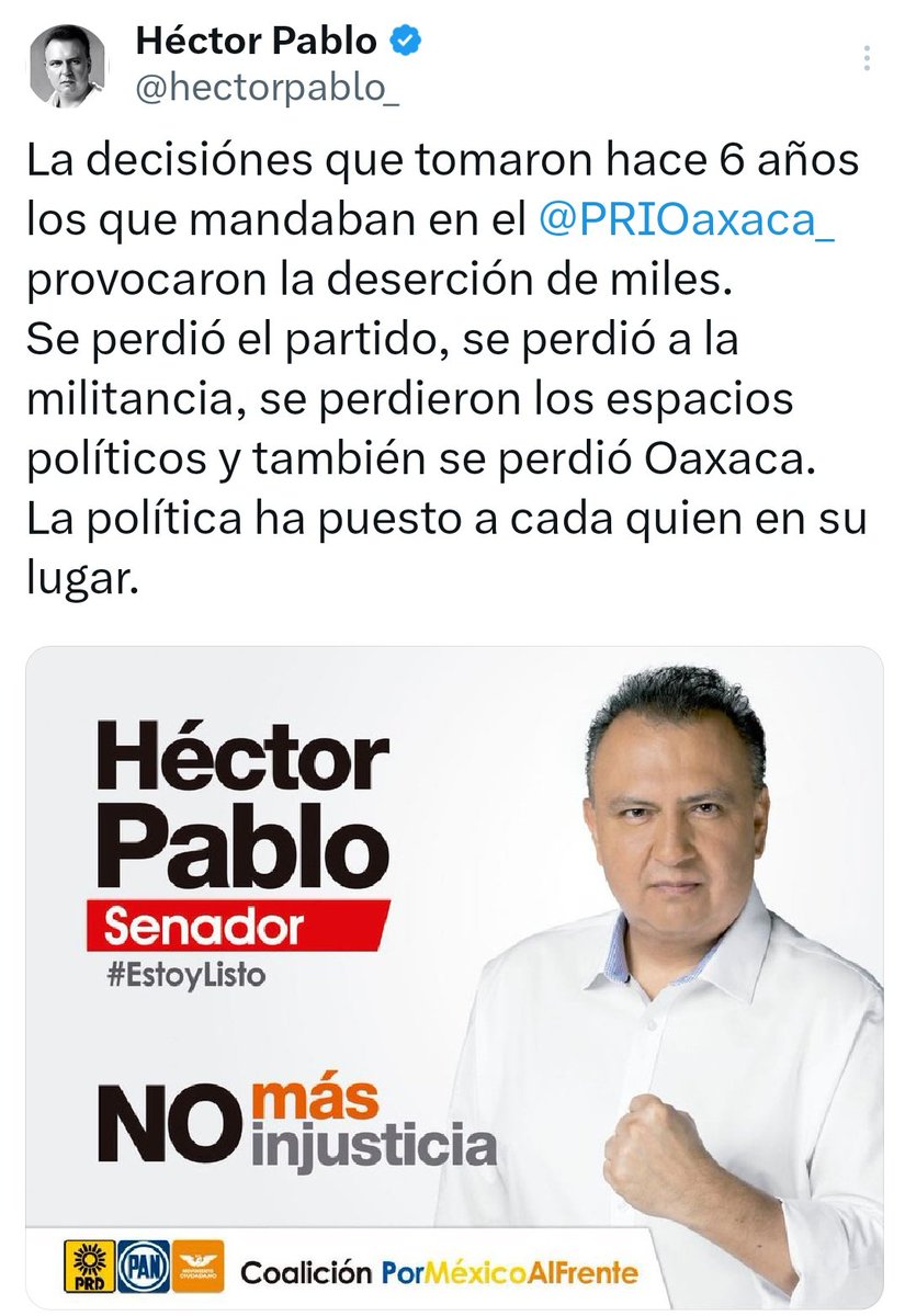 Replica_Tweets's tweet photo. #oaxaca Que comentario merecen estás publicaciones? Los mismos, van por lo mismo, y solo esperaron que surgiera algo en que montarse.
@XochitlGalvez debe hacer un ejercicio de reflexión, para no cargar con los #aviles #villacañas #pugas #cuevas #toledos etc
@efektoaguila https://t.co/KBBqQZeKoF
