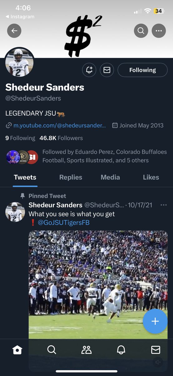 Should be interesting to watch his followers grow this year. <a href="/ShedeurSanders/">Shedeur Sanders</a>