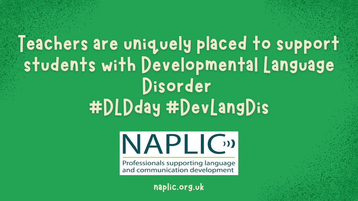 Teachers are key players, but they need to be aware of DLD and have the right skills. <a href="/SpeechAndLangUK/">Speech and Language UK</a> have provided a whole set of resources for schools. Bookmark for later if you're busy right now
speechandlanguage.org.uk/dld/
 #DLDday #DevLangDis