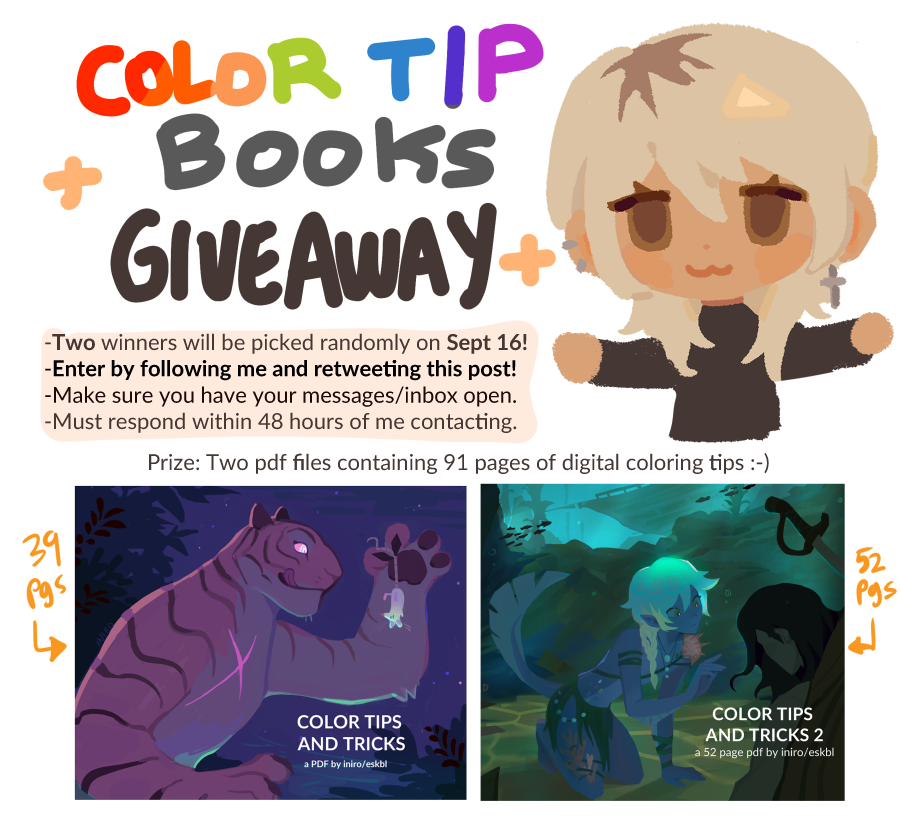eskbl's tweet image. HIIII i'm finally celebrating 70k with a lil raffle :-) i'm giving away copies of both of my color tip pdf books
✏️follow + rt to enter! good luckk ^^