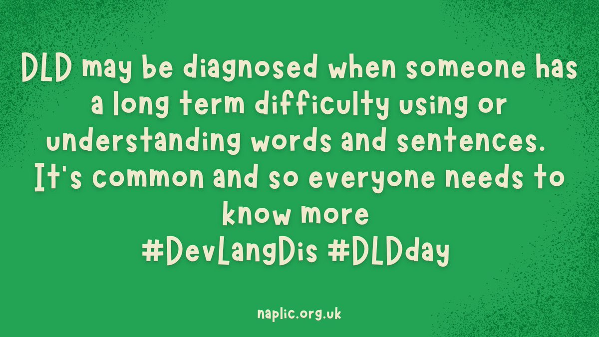 Developmental Language Disorder (DLD) may be diagnosed when someone has a long term difficulty using or understanding words and sentences. It's common and everyone needs to know more   
naplic.org.uk/resource/devel… #DLDday