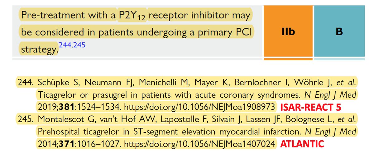 The ESC-ACS guideline has provided 2 references for this recommendation (ISAR-REACT 5 and ATLANTIC). There is also a reference to an observational study within the text. 
2/