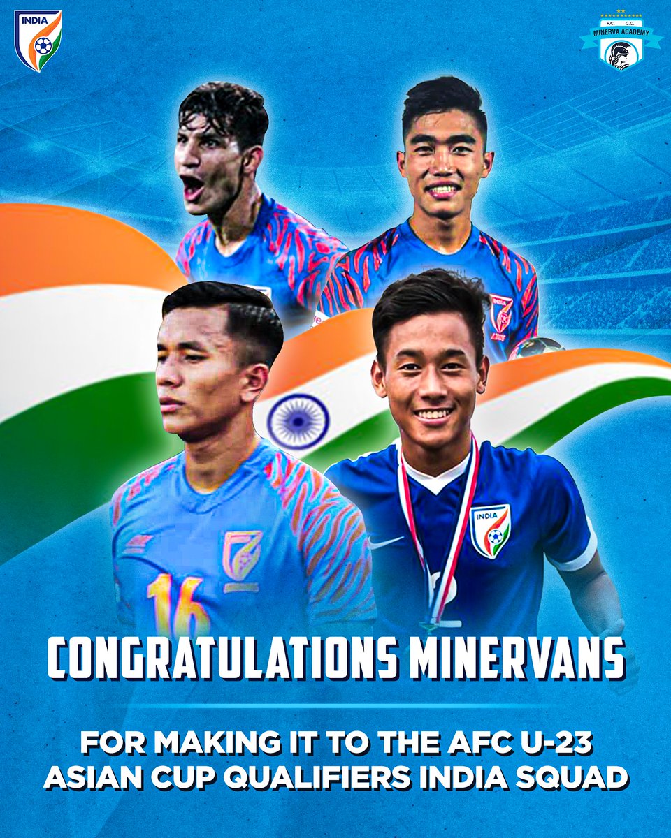 minervapunjabfc's tweet photo. ๐๐๐๐๐ ๐๐๐๐๐๐ ๐
Congratulations to our 4๏ธโฃ #Minervans for getting selected in the Indian National Team for the upcoming AFC U23 Asian Cup Qualifiers. ๐คฉ
#MAFC #Warriors #TheFactory #IndianFootball | @IndianFootball https://t.co/iIfmlAZEm0