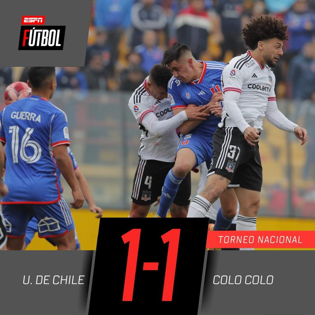 luisvil71's tweet photo. 🚨 ¡VIBRANTE EMPATE EN EL SUPERCLÁSICO! 

⚽ En un intenso partido en Santa Laura, #UdeChile y #ColoColo repartieron puntos en el duelo 194 entre ambos por el Torneo Nacional. Gol de Benegas para la visita y Tapia para el 1-1 del local. https://t.co/tluhsWDHel