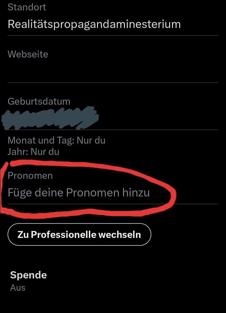 Dear @elonmusk,
I know it's very unlikely you read that, but if you do please notice that the #WokeMindVirus continues to infect german Twitter/X. Could you please do something about this 'chose your pronouns' field?
#UnwokeGermanTwitter
@shlomo96