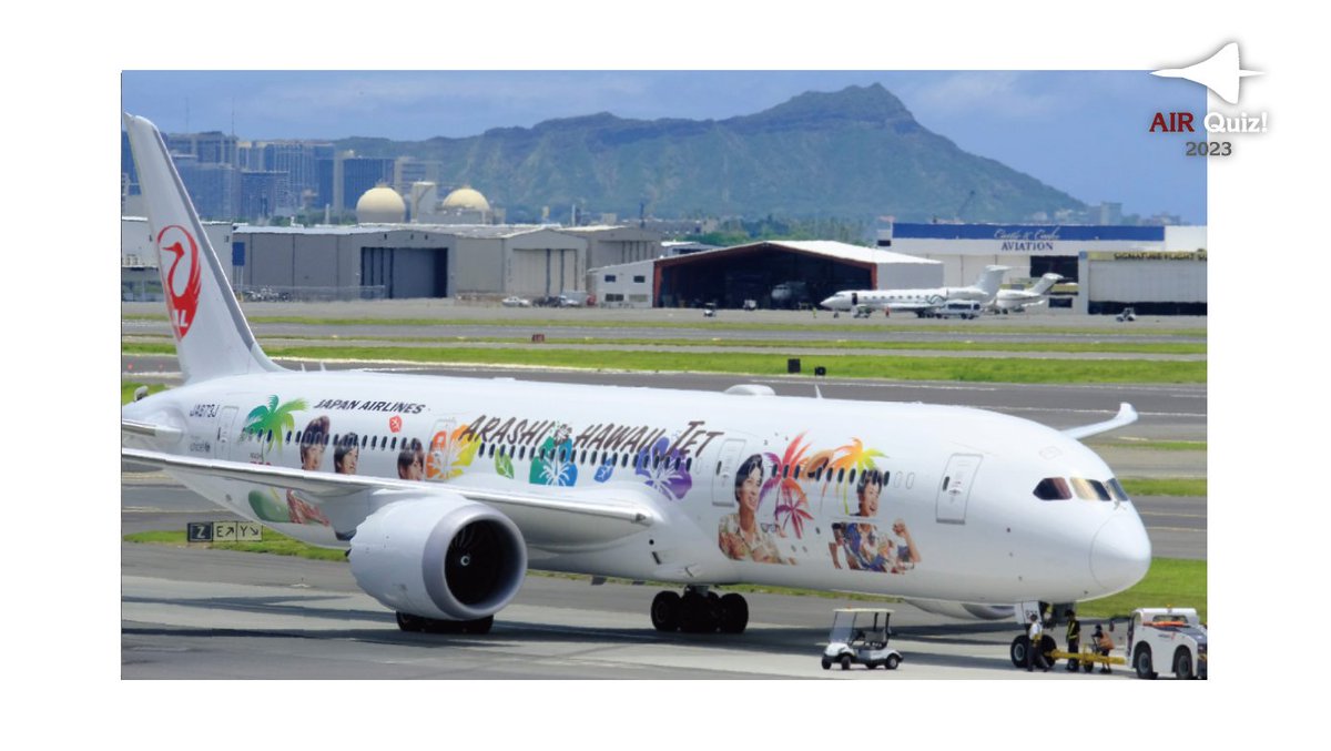AIR_Quiz's tweet photo. #AQ695.  "ARASHI HAWAII JET", ハワイ就航65周年を記念していつ運航開始したでしょう？

❶ 2019年5月22日
❷ 2019年9月1日
❸ 2019年10月20日

@AIR_Quiz
#ハワイ #hawaii #JAL #ANA #飛行機 #旅行 #空港 #クイズ #飛行機好きと繋がりたい https://t.co/HusnOB1SCW