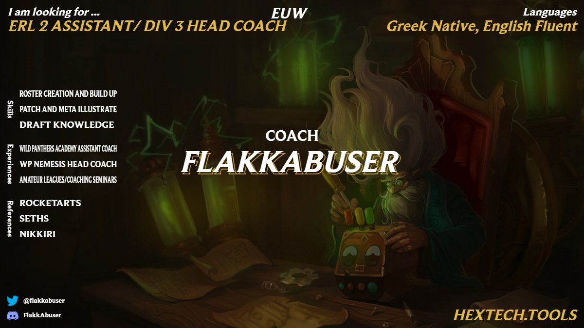 Was FlakkAbuser (@flakkabuser) on Twitter photo Well well well
Looks like after the end of this month I will do a comeback.
Lft as a Head/Assistant Coach with hunger to work and really really hyped for it.
Send me on Twitter or Discord
Div 3+
Open to paid and new Project offers
<a href="/lft_prime/">Prime League LFT</a> <a href="/LoL_LFT_ITA/">LoL LFT 🇮🇹</a> <a href="/LOLProsGG/">LOLPros</a> Well well well
Looks like after the end of this month I will do a comeback.
Lft as a Head/Assistant Coach with hunger to work and really really hyped for it.
Send me on Twitter or Discord
Div 3+
Open to paid and new Project offers
<a href="/lft_prime/">Prime League LFT</a> <a href="/LoL_LFT_ITA/">LoL LFT 🇮🇹</a> <a href="/LOLProsGG/">LOLPros</a>