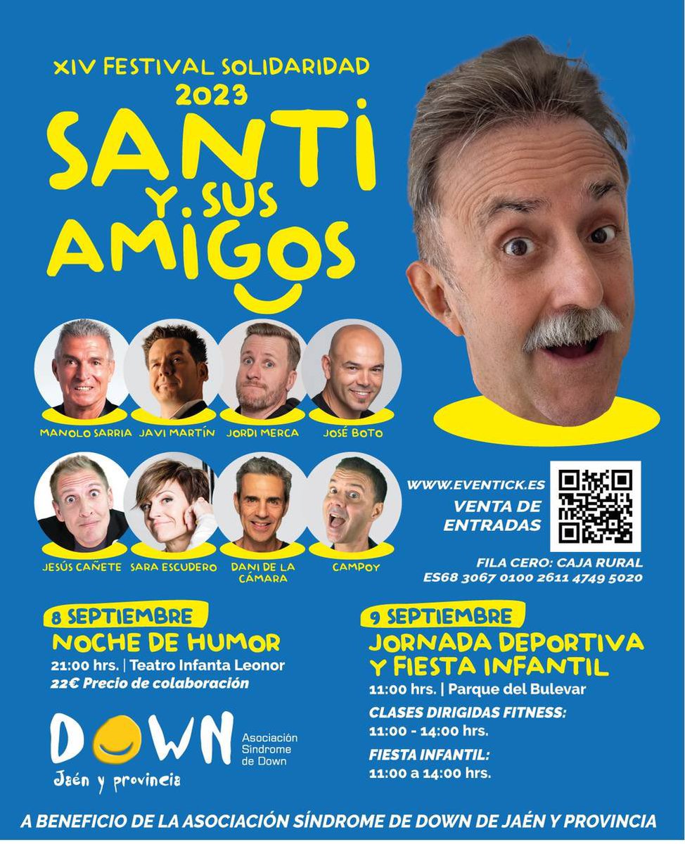 Asoc_PROTEJA's tweet photo. Ya están a la venta las entradas para el XIV Festival @Santihumor  y sus amigos a beneficio de ASOCIACION SINDROME DE @downjaen Y PROVINCIA 
8️⃣ de Septiembre
🕘 21:00h 
📍Teatro Infanta Leonor  

Venta de entradas 🎫 👇🏻 🎟️ ⬇️
           https://t.co/USQeRmix5v

@saraescu1981 https://t.co/En5qKC7jMg